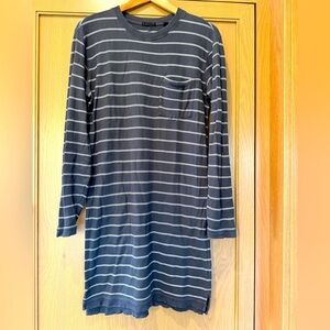 ATM Gray with White Striped Long Sleeve Casual Dress Pima Cotton Relaxed / small